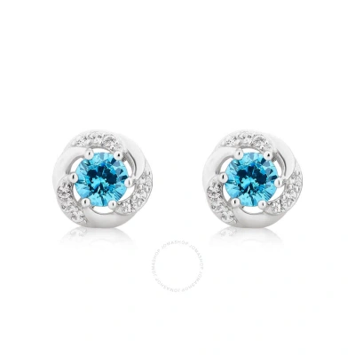 Diamondmuse Created Blue Topaz And White Sapphire Gemstone Sterling Silver Six Prong Stud Earrings F