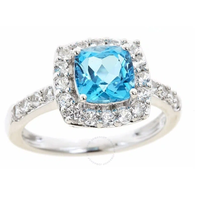 Diamondmuse Created Blue Topaz Birthstone Sterling Silver Ring For Women In Metallic