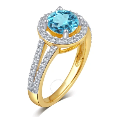 Diamondmuse Created Blue Topaz Gemstone Birthstone Sterling Silver Ring For Women In Yellow