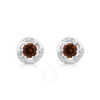 Diamondmuse Created Citrine And White Sapphire Gemstone Sterling Silver Six Prong Stud Earrings For  In Metallic