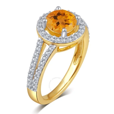 Diamondmuse Created Citrine Gemstone Birthstone Sterling Silver Ring For Women In Yellow