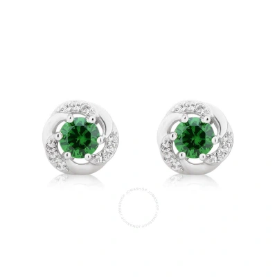Diamondmuse Created Emerald And White Sapphire Gemstone Sterling Silver Six Prong Stud Earrings For  In Green