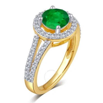 Diamondmuse Created Emerald Gemstone Birthstone Sterling Silver Ring For Women In Gold