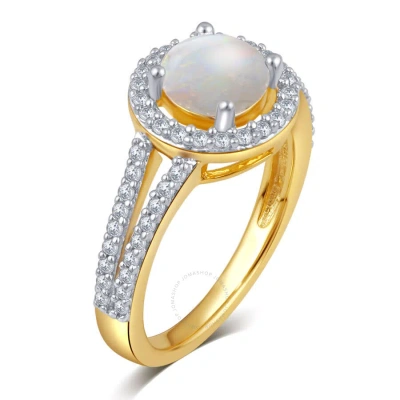 Diamondmuse Created Opal Gemstone Birthstone Sterling Silver Ring For Women In Yellow