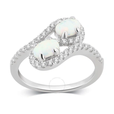 Diamondmuse Created Opal Gemstone In Sterling Silver Ring For Women In White