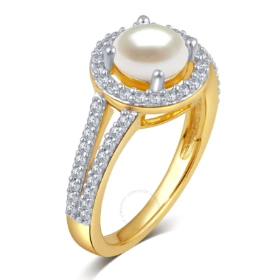 Diamondmuse Created Pearl Sapphire Gemstone Birthstone Sterling Silver Ring For Women In Yellow