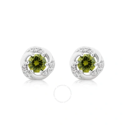 Diamondmuse Created Peridot And White Sapphire Gemstone Sterling Silver Six Prong Stud Earrings For  In Green