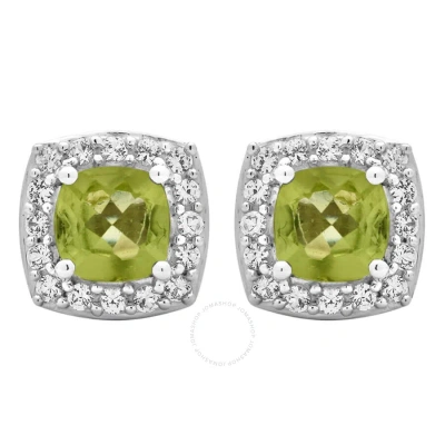 Diamondmuse Created Peridot And White Sapphire Sterling Silver Earrings In Green