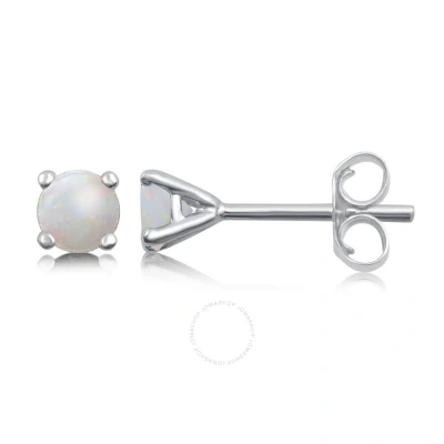 Diamondmuse Created Round Cut Opal Women's Four Prong Stud Earrings In Sterling Silver In White