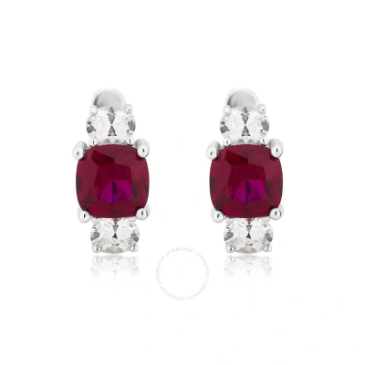 Diamondmuse Created Ruby And White Sapphire Gemstone Sterling Silver Hoop Earrings For Women In Red