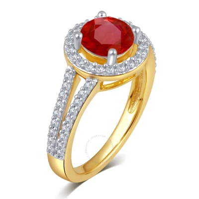 Diamondmuse Created Ruby Gemstone Birthstone Sterling Silver Ring For Women In Yellow