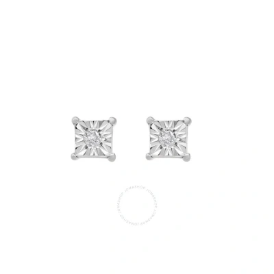 Diamondmuse Diamond Muse 0.02 Cttw White Gold Over Sterling Silver Square Diamond Stud Earrings For Women In Metallic