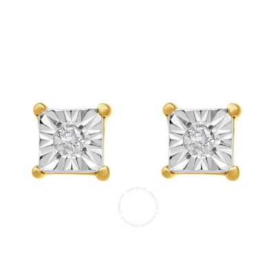 Diamondmuse Diamond Muse 0.02 Cttw Yellow Gold Over Sterling Silver Square Diamond Stud Earrings For Women