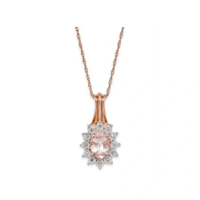 Diamondmuse Diamond Muse 0.034 Cttw 10kt Rose Gold Morganite Diamond Accent Pendant Necklace For Women