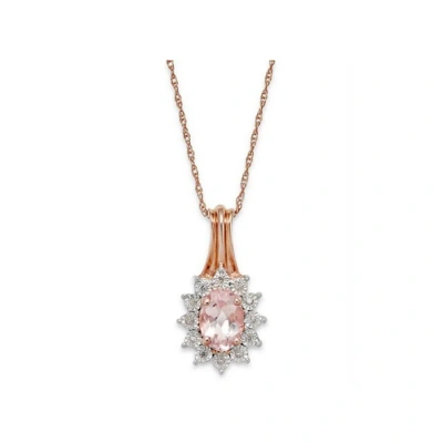 Diamondmuse Diamond Muse 0.034 Cttw 10kt Rose Gold Morganite Diamond Accent Pendant Necklace For Women In Pink