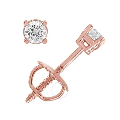 Diamondmuse Diamond Muse 0.05 Cttw 14kt Rose Gold Round Cut Diamond Stud Earrings For Women In Pink