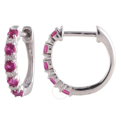 Diamondmuse Diamond Muse 0.06 Cttw 14kt White Gold Ruby Diamond Hoop Earrings For Women In Metallic