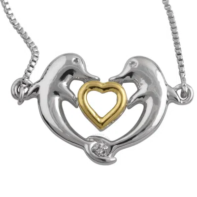 Diamondmuse Diamond Muse 0.08 Cttw 14kt Dancing Dolphin Heart Pendant Necklace For Women In White
