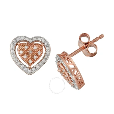 Diamondmuse Diamond Muse 0.10 Cttw Rose Gold Over Sterling Silver Heart Diamond Stud Earrings For Women In Multi