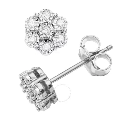 Diamondmuse Diamond Muse 0.10 Cttw Sterling Silver Diamond Cluster Stud Earrings In White