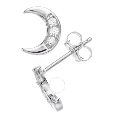 Diamondmuse Diamond Muse 0.10 Cttw Sterling Silver Diamond Crescent Moon Stud Earrings In Metallic