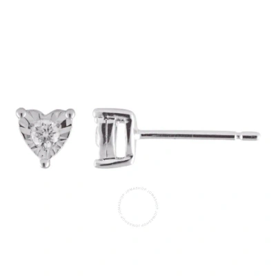 Diamondmuse Diamond Muse 0.10 Cttw Sterling Silver Diamond Heart Stud Earrings In Metallic