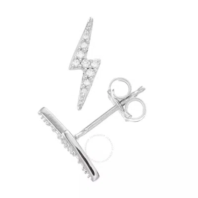Diamondmuse Diamond Muse 0.10 Cttw Sterling Silver Diamond Lightining Bolt Stud Earrings In Metallic