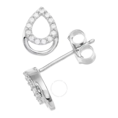 Diamondmuse Diamond Muse 0.10 Cttw Sterling Silver Diamond Teardrop Stud Earrings In Metallic