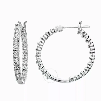 Diamondmuse Diamond Muse 0.10 Cttw Sterling Silver Inside Out Diamond Hoop Earrings For Women In White