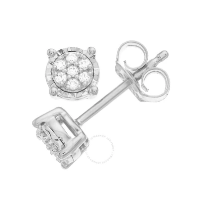 Diamondmuse Diamond Muse 0.10 Cttw Sterling Silver Round Cluster Diamond Stud Earrings For Women In White