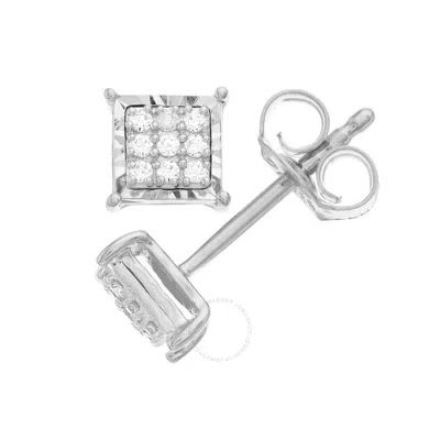 Diamondmuse Diamond Muse 0.10 Cttw Sterling Silver Square Cluster Diamond Stud Earrings For Women In White