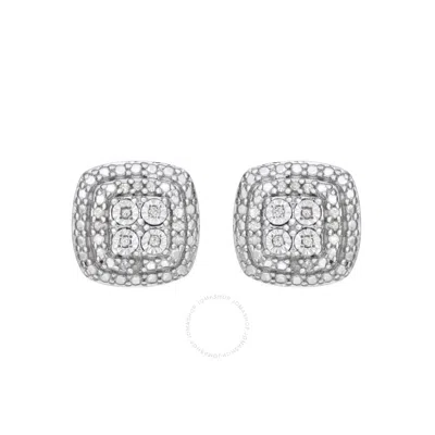 Diamondmuse Diamond Muse 0.10 Cttw White Gold Over Sterling Silver Cushion Cut Diamond Halo Stud Earrings For Wo