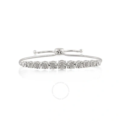 Diamondmuse Diamond Muse 0.10 Cttw White Gold Over Sterling Silver Diamond Bolo Bracelet For Women In Metallic