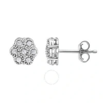 Diamondmuse Diamond Muse 0.10 Cttw White Gold Over Sterling Silver Diamond Stud Earrings For Women In Metallic