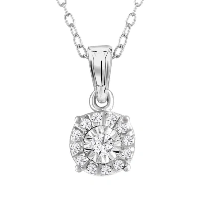 Diamondmuse Diamond Muse 0.10 Cttw White Gold Over Sterling Silver Round Diamond Stud Necklace For Women In Metallic