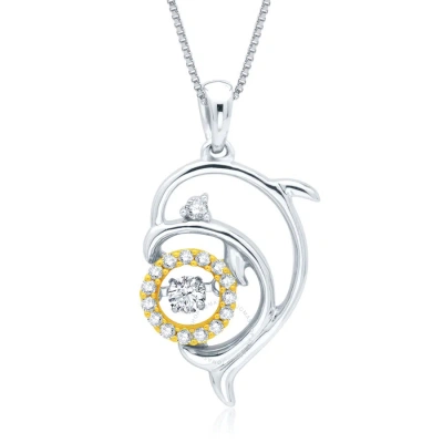 Diamondmuse Diamond Muse 0.16 Cttw 14ktdiamond Accent Dolphin Pendant Necklace For Women In Metallic