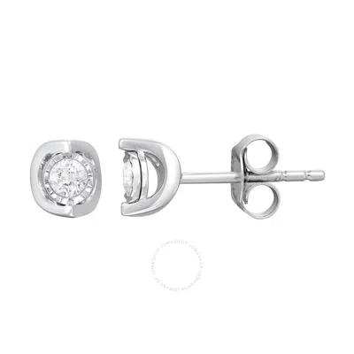Diamondmuse Diamond Muse 0.20 Cttw Sterling Silver Diamond Bezel Stud Earrings In White