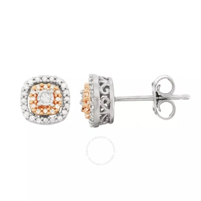 Diamondmuse Diamond Muse 0.20 Cttw Two Tone Sterling Silver Diamond Halo Stud Earrings In White