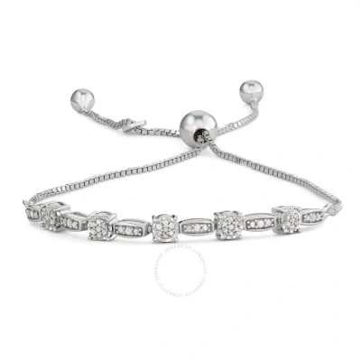 Diamondmuse Diamond Muse 0.20 Cttw White Gold Over Sterling Silver Diamond Bolo Bracelet For Women In Metallic