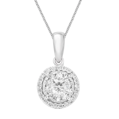 Diamondmuse Diamond Muse 0.25 Cttw 14kt White Gold Double Frame Diamond Pendant Necklace For Women In Metallic
