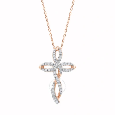 Diamondmuse Diamond Muse 0.25 Cttw Pink Gold Over Sterling Silver Diamond Cross Necklace For Women