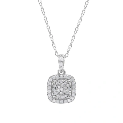 Diamondmuse Diamond Muse 0.25 Cttw White Gold Over Sterling Silver Cushion Frame Necklace For Women In Metallic