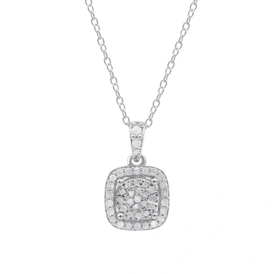 Diamondmuse Diamond Muse 0.25 Cttw White Gold Over Sterling Silver Cushion Frame Necklace For Women