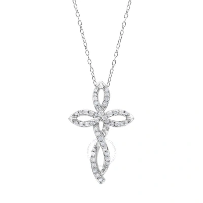 Diamondmuse Diamond Muse 0.25 Cttw White Gold Over Sterling Silver Diamond Cross Necklace For Women In Metallic
