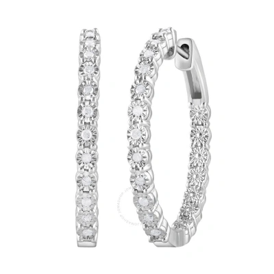 Diamondmuse Diamond Muse 0.25 Cttw White Gold Over Sterling Silver Inside Out Diamond Hoop Earrings For Women In Metallic