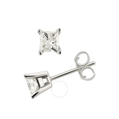 Diamondmuse Diamond Muse 0.25 Cttw White Gold Over Sterling Silver Princess-cut Solitare Stud Earrings For Women In Gray