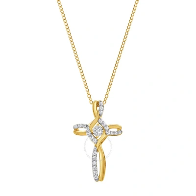 Diamondmuse Diamond Muse 0.25 Cttw Yellow Gold Over Sterling Silver Cross Necklace For Women