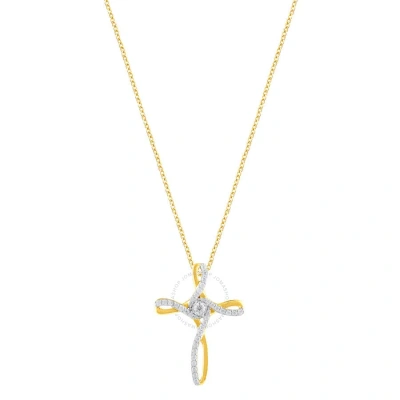 Diamondmuse Diamond Muse 0.25 Cttw Yellow Gold Over Sterling Silver Diamond Cross Necklace For Women In Metallic