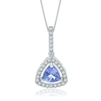 Diamondmuse Diamond Muse 0.30 Cttw 14kt White Gold Tanzanite Diamond Accent Pendant Neckalce For Women In Blue