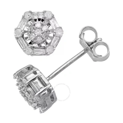 Diamondmuse Diamond Muse 0.33 Cttw Sterling Silver Diamond Stud Earrings In Metallic